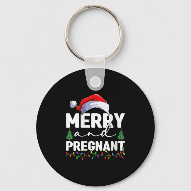 Womens Merry And Pregnant Christmas Pregnancy Anno Keychain (Front)