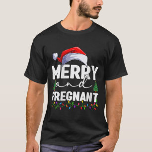 Womens Merry And Pregnant Christmas Pregnancy Anno T-Shirt