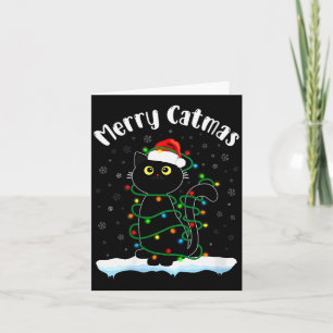 Womens Merry Catmas Cat Wearing Santa Hat Black Ca Card