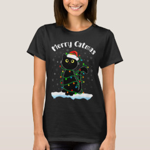 Womens Merry Catmas Cat Wearing Santa Hat Black Ca T-Shirt