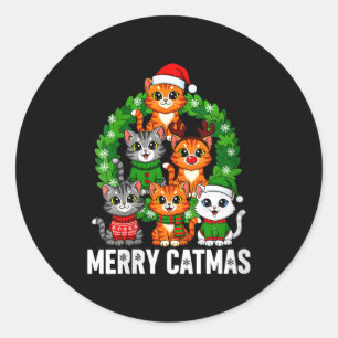 Womens Merry Catmas Funny Christmas Cat Mom Meowy  Classic Round Sticker