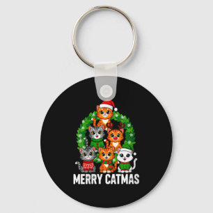 Womens Merry Catmas Funny Christmas Cat Mom Meowy Keychain