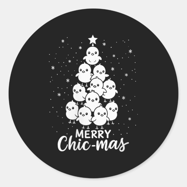 Womens Merry Chic-mas Cute Chicks Christmas Tree F Classic Round Sticker (Front)