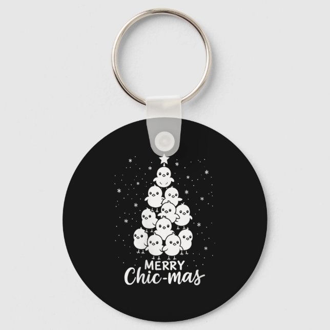 Womens Merry Chic-mas Cute Chicks Christmas Tree F Keychain (Front)