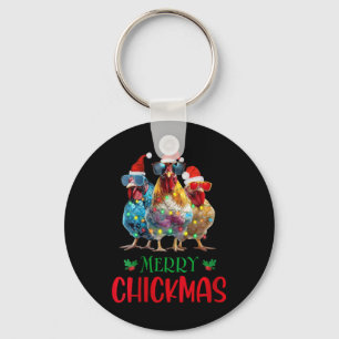 Womens Merry Chickmas Ornament Lights Chicken Farm Keychain