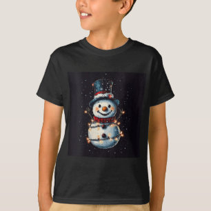 Womens Merry Chrismas Family Snowman With Xmas Lig T-Shirt