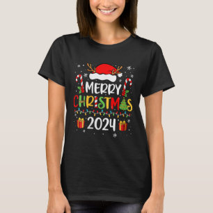 Womens Merry Christmas 2024 Santa Hat Matching Fam T-Shirt