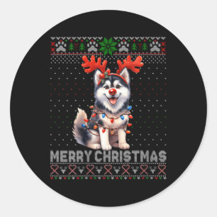 Womens Merry Christmas Alaskan Malamute Dog Lover Classic Round Sticker