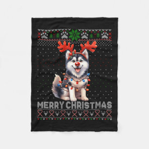 Womens Merry Christmas Alaskan Malamute Dog Lover  Fleece Blanket