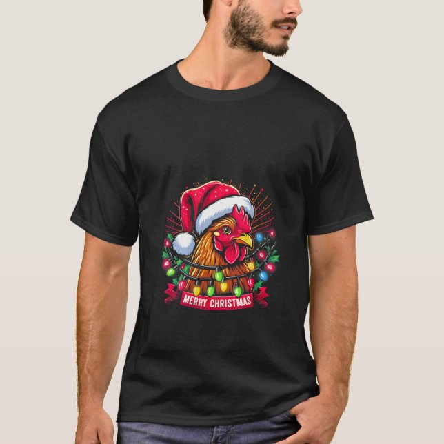 Womens Merry Christmas Bright Christmas Hat Chicke T-Shirt (Front)