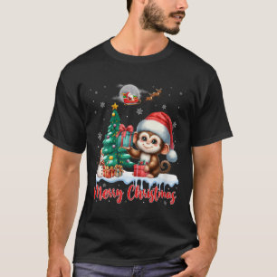 Womens Merry Christmas Cute Monkey Santa Hat Monke T-Shirt