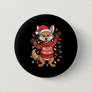 Womens Merry Christmas Fox Festive Woodland Winter 2 Inch Round Button