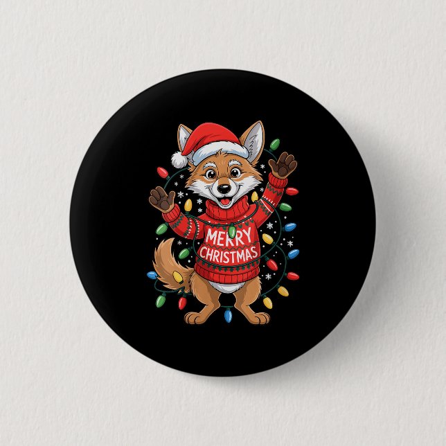Womens Merry Christmas Fox Festive Woodland Winter 2 Inch Round Button (Front)