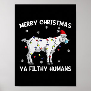 Womens Merry Christmas Goat Face Mask Goat Santa Poster
