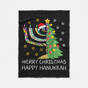 Womens Merry Christmas Happy Hanukkah Jewish Merry Fleece Blanket