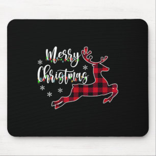 Womens Merry Christmas Reindeer Buffalo Plaid Red  Mouse Pad