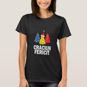 Womens Merry Christmas Romanian Tree Romania Flag T-Shirt