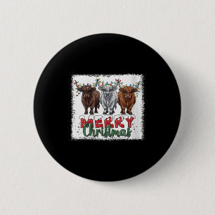 Womens Merry Christmas Scottish Highland Cow Xmas 2 Inch Round Button