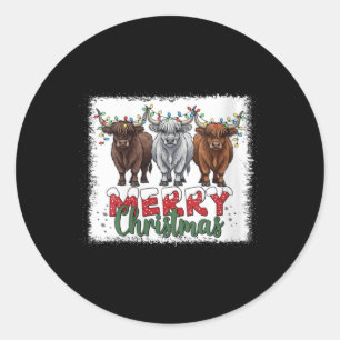 Womens Merry Christmas Scottish Highland Cow Xmas  Classic Round Sticker