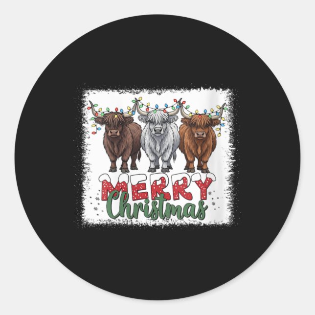Womens Merry Christmas Scottish Highland Cow Xmas  Classic Round Sticker (Front)