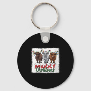 Womens Merry Christmas Scottish Highland Cow Xmas Keychain