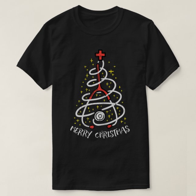 Womens Merry Christmas Stethoscope Tree Cute Medic T-Shirt (Design Front)