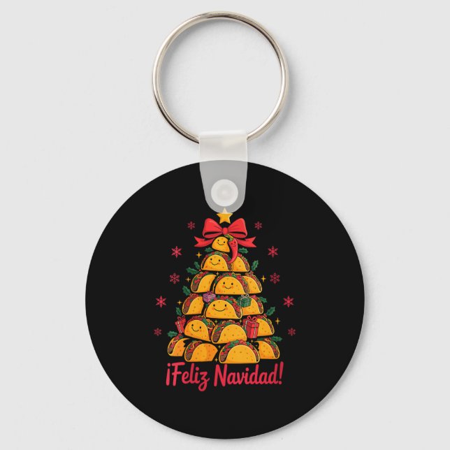 Womens Merry Christmas Tacos Tree Feliz Navidad Me Keychain (Front)
