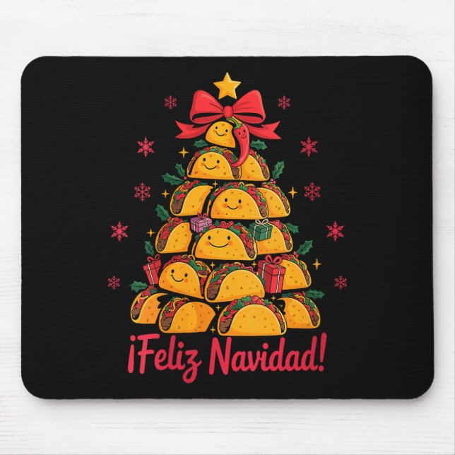 Womens Merry Christmas Tacos Tree Feliz Navidad Me Mouse Pad (Front)
