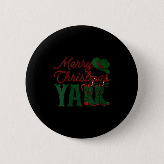 Womens Merry Christmas Y'all Cowboy Boots Western  2 Inch Round Button (Front)