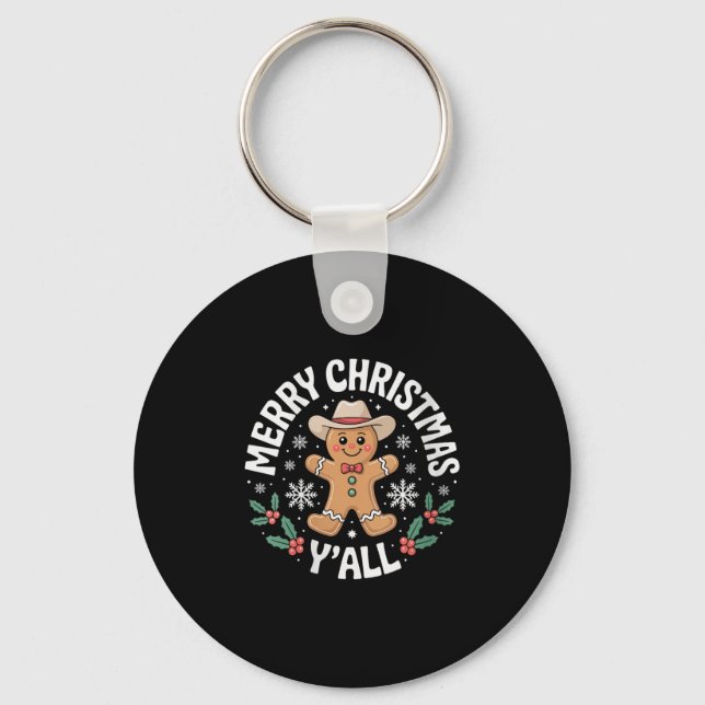 Womens Merry Christmas Yall Gingerbread Cowboy How Keychain (Front)