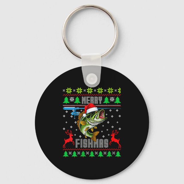 Womens Merry Fishmas B Fish Fishing Funny Ugly Chr Keychain (Front)