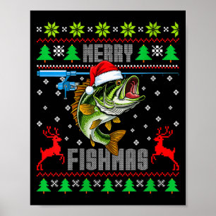 Womens Merry Fishmas B Fish Fishing Funny Ugly Chr Poster