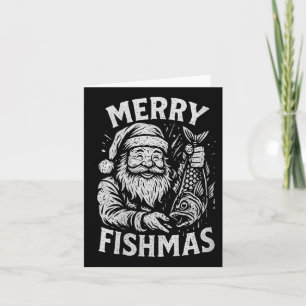 Womens Merry Fishmas Vintage Santa Fishing Christm Card