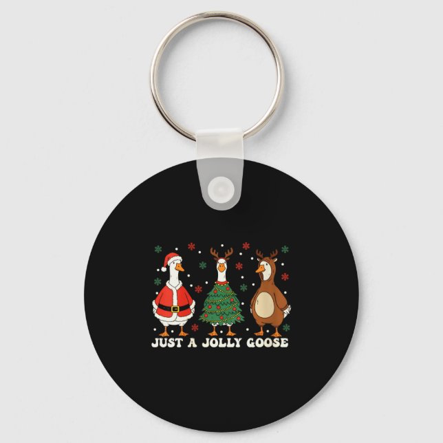 Womens Merry Goosemas Christmas Just A Jolly Goose Keychain (Front)