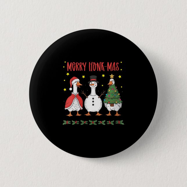 Womens Merry Honk-mas Funny Goose Christmas Humor  2 Inch Round Button (Front)