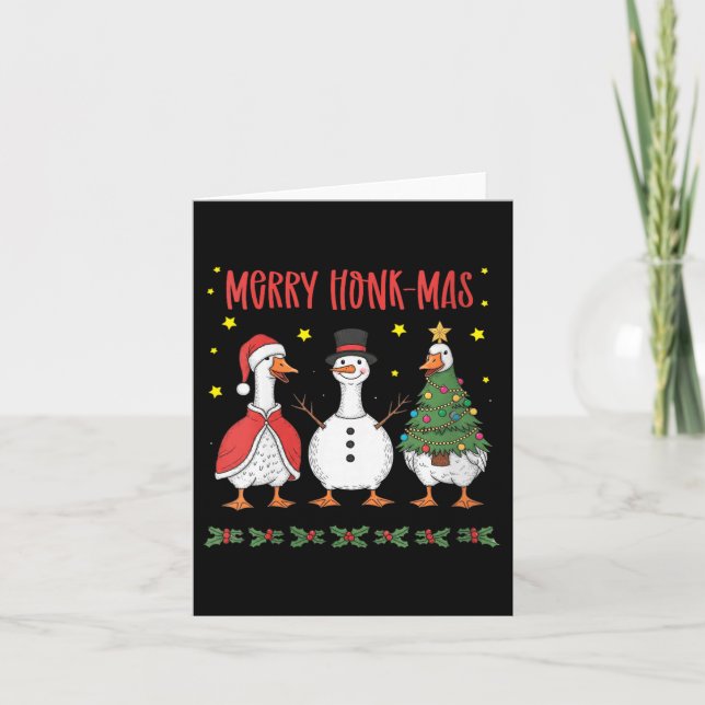 Womens Merry Honk-mas Funny Goose Christmas Humor  Card (Front)