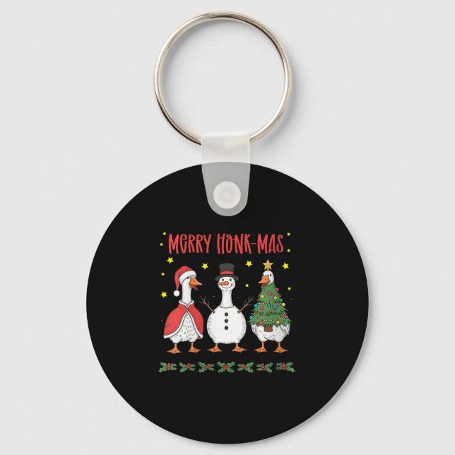 Womens Merry Honk-mas Funny Goose Christmas Humor  Keychain (Front)