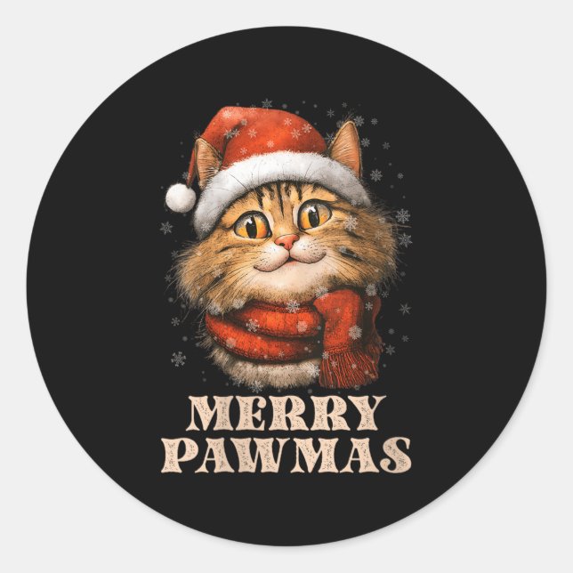 Womens Merry Pawmas Funny Santa Cat Christmas For  Classic Round Sticker (Front)