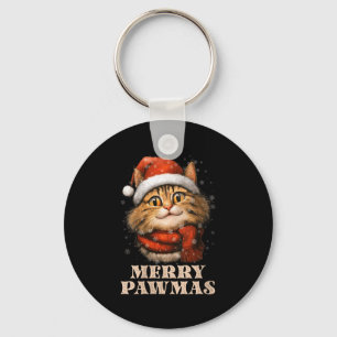 Womens Merry Pawmas Funny Santa Cat Christmas For Keychain