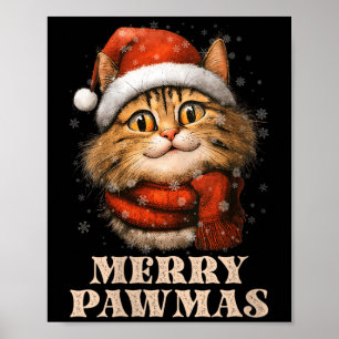 Womens Merry Pawmas Funny Santa Cat Christmas For  Poster
