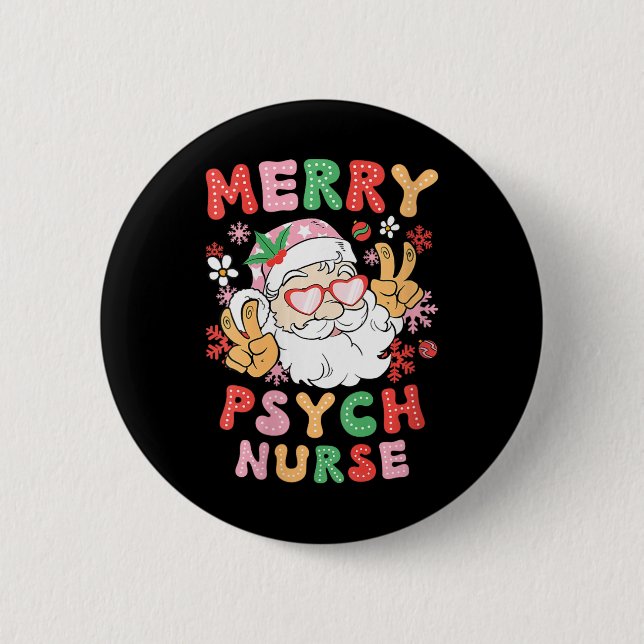Womens Merry Psych Nurse Christmas Psychiatric Nur 2 Inch Round Button (Front)