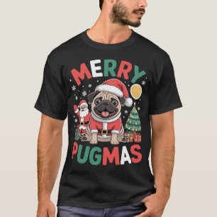 Womens Merry Pugmas Christmas Santa Pug Colourful  T-Shirt