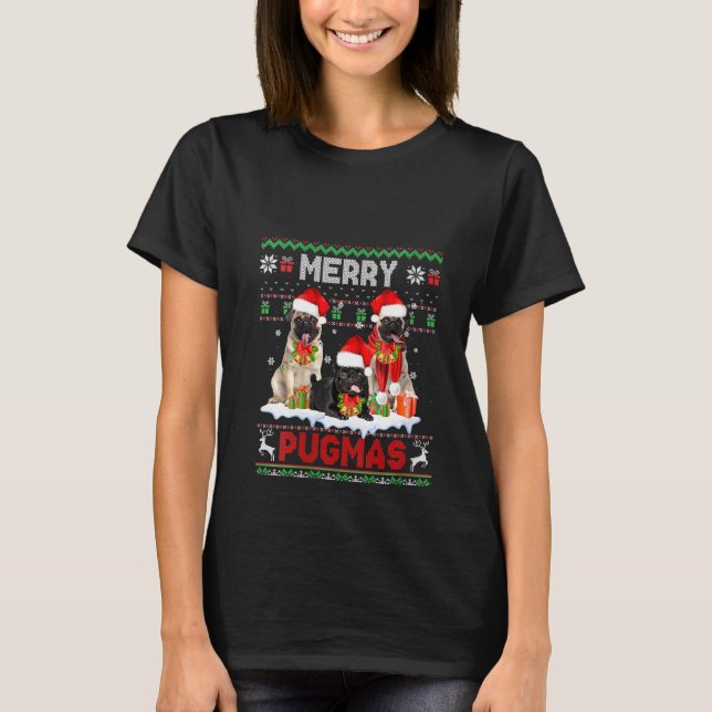 Womens Merry Pugmas Christmas Ugly Sweater Pug Fam (Front)