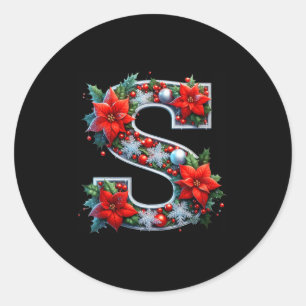 Womens Merry S Letter Insettia Snowflakes V-neck  Classic Round Sticker