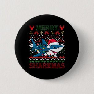 Womens Merry Sharkmas Ugly Christmas Shark Santa H 2 Inch Round Button