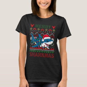 Womens Merry Sharkmas Ugly Christmas Shark Santa H T-Shirt