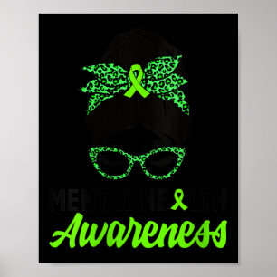 Womens Messy Bun Hair Mental Health Warrior Mental Poster