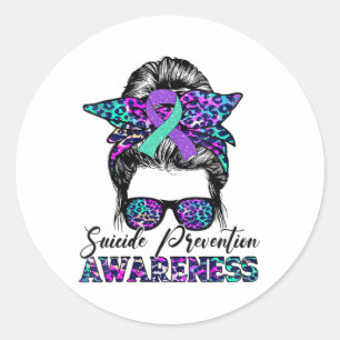 Womens Messy Bun Suicide Prevention Awareness Suic Classic Round Sticker