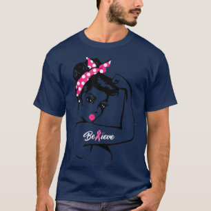 Womens Messy bun wear pink warrior breast cancer a T-Shirt