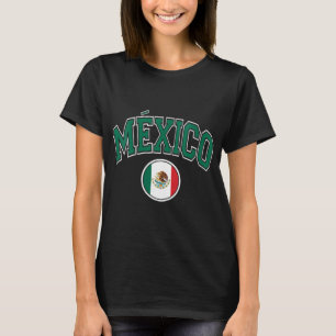 Womens Mexico Varsity Style Circle Flag Green Text T-Shirt